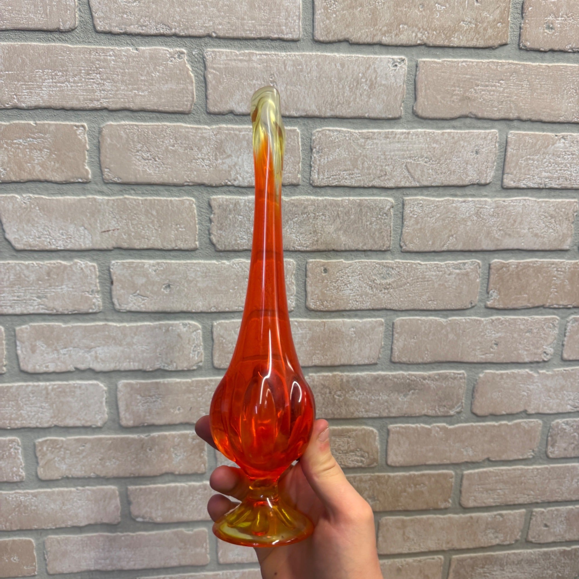 Vintage 11-1/2" Viking Art Glass Orange Bud Vase Drip Glows