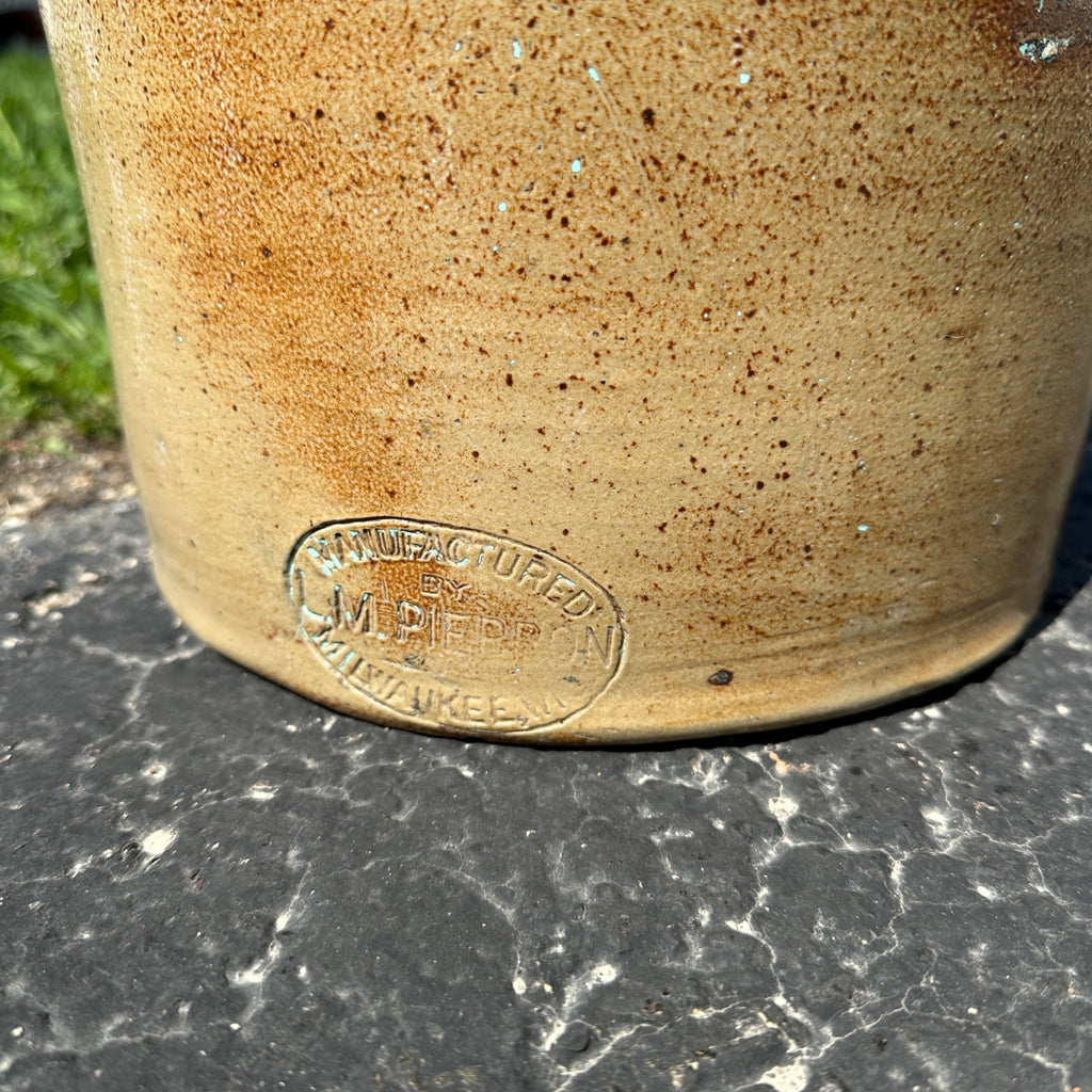 Antique Pierron Milwaukee WI 5 Gallon Salt Glaze Stoneware Churn Crock Wisconsin