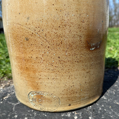 Antique Pierron Milwaukee WI 5 Gallon Salt Glaze Stoneware Churn Crock Wisconsin