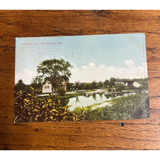 Vintage 1908 Danforth Lock Oconomowoc Wisconsin Wis Original Postcard WI