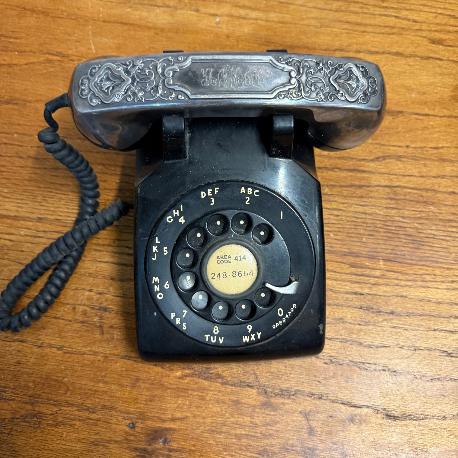 Vintage Black Western Electric Rotary Phone w/ Silver Plate Handset Cover