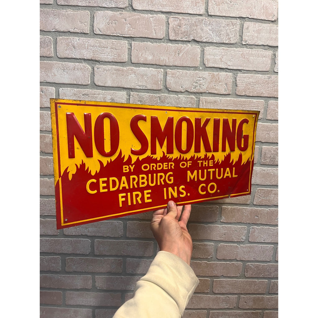 Vintage Metal No Smoking Sign Cedarburg Mutual Fire Insurance Co. Wisconsin WI