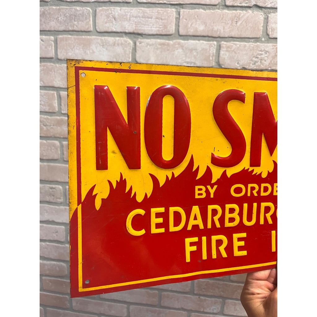 Vintage Metal No Smoking Sign Cedarburg Mutual Fire Insurance Co. Wisconsin WI