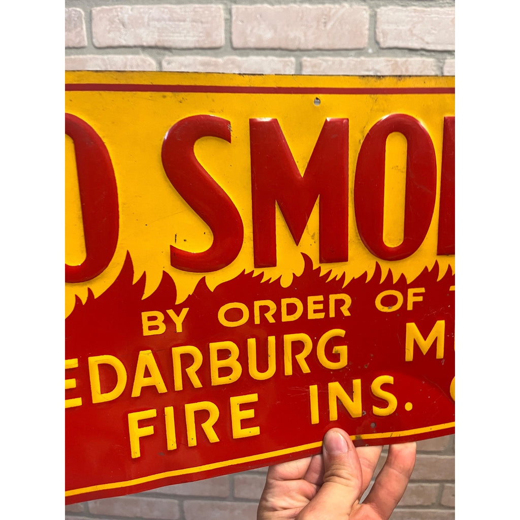 Vintage Metal No Smoking Sign Cedarburg Mutual Fire Insurance Co. Wisconsin WI