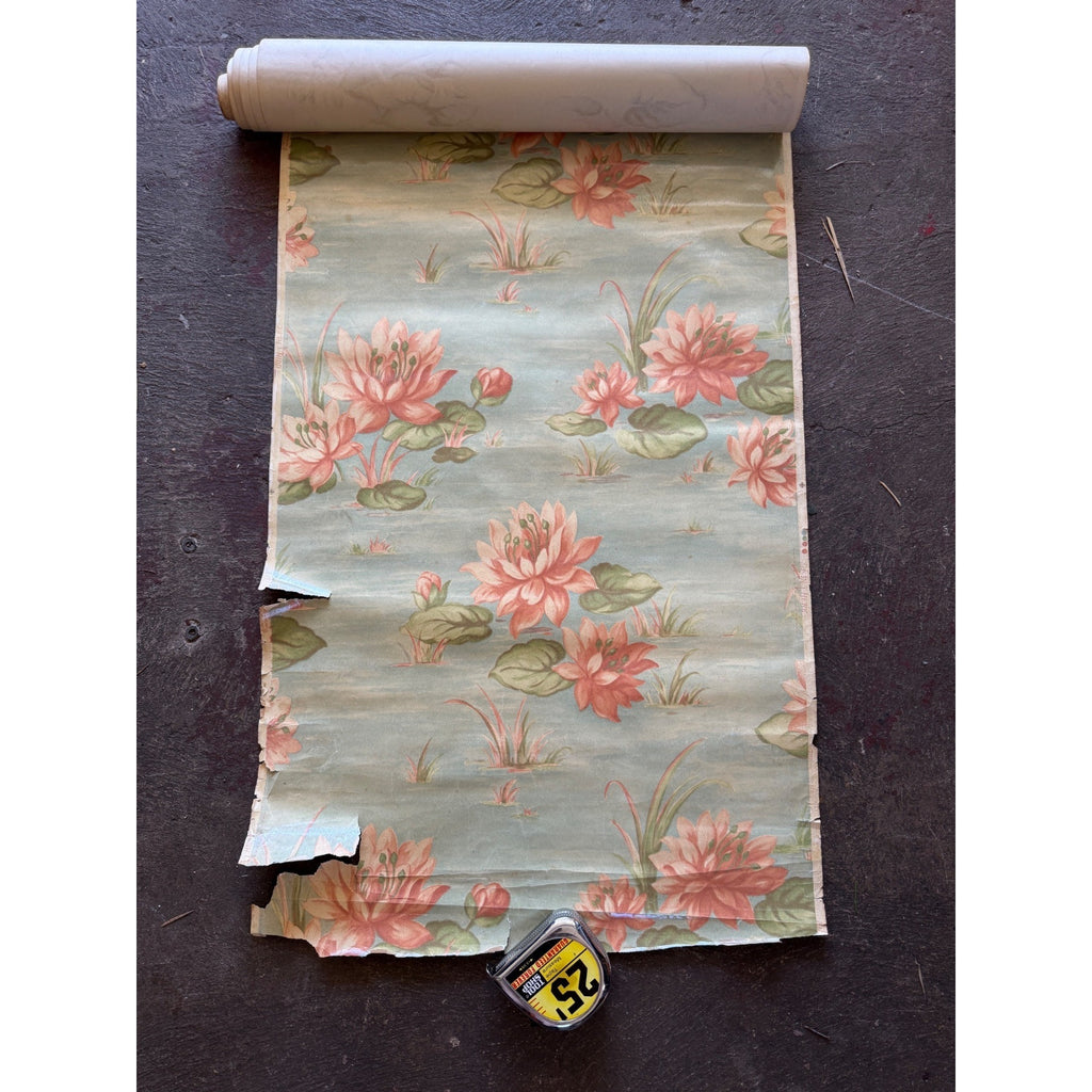 Vintage Floral Water Pink Flower Blue Wallpaper Roll For Crafting Repurpose