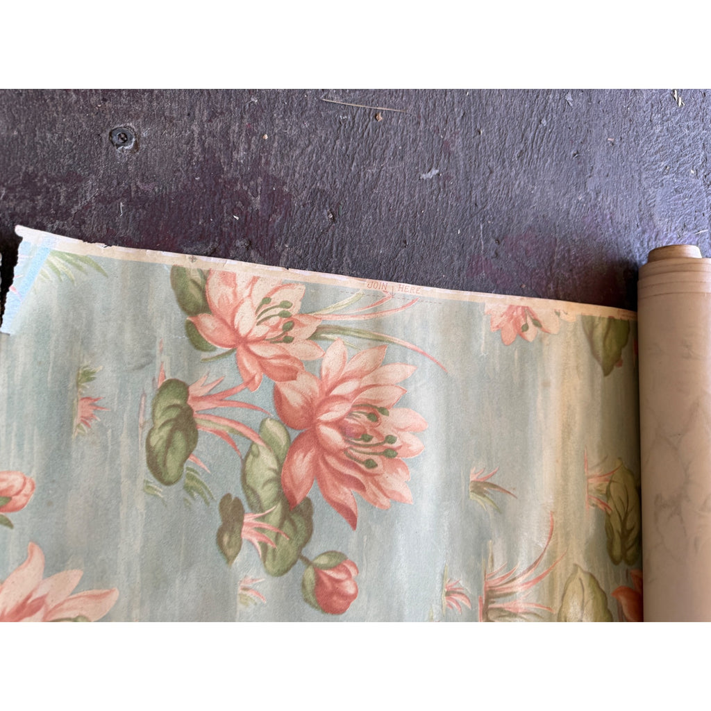 Vintage Floral Water Pink Flower Blue Wallpaper Roll For Crafting Repurpose