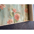 Vintage Floral Water Pink Flower Blue Wallpaper Roll For Crafting Repurpose