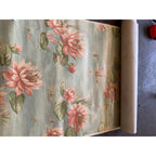 Vintage Floral Water Pink Flower Blue Wallpaper Roll For Crafting Repurpose