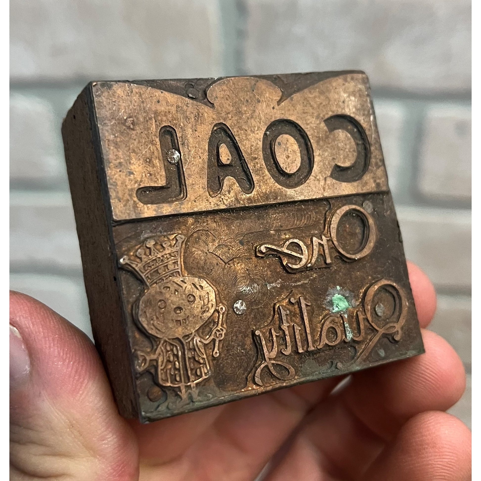 Vintage Letterpress Printing Block Old King Coal Advertising Copper