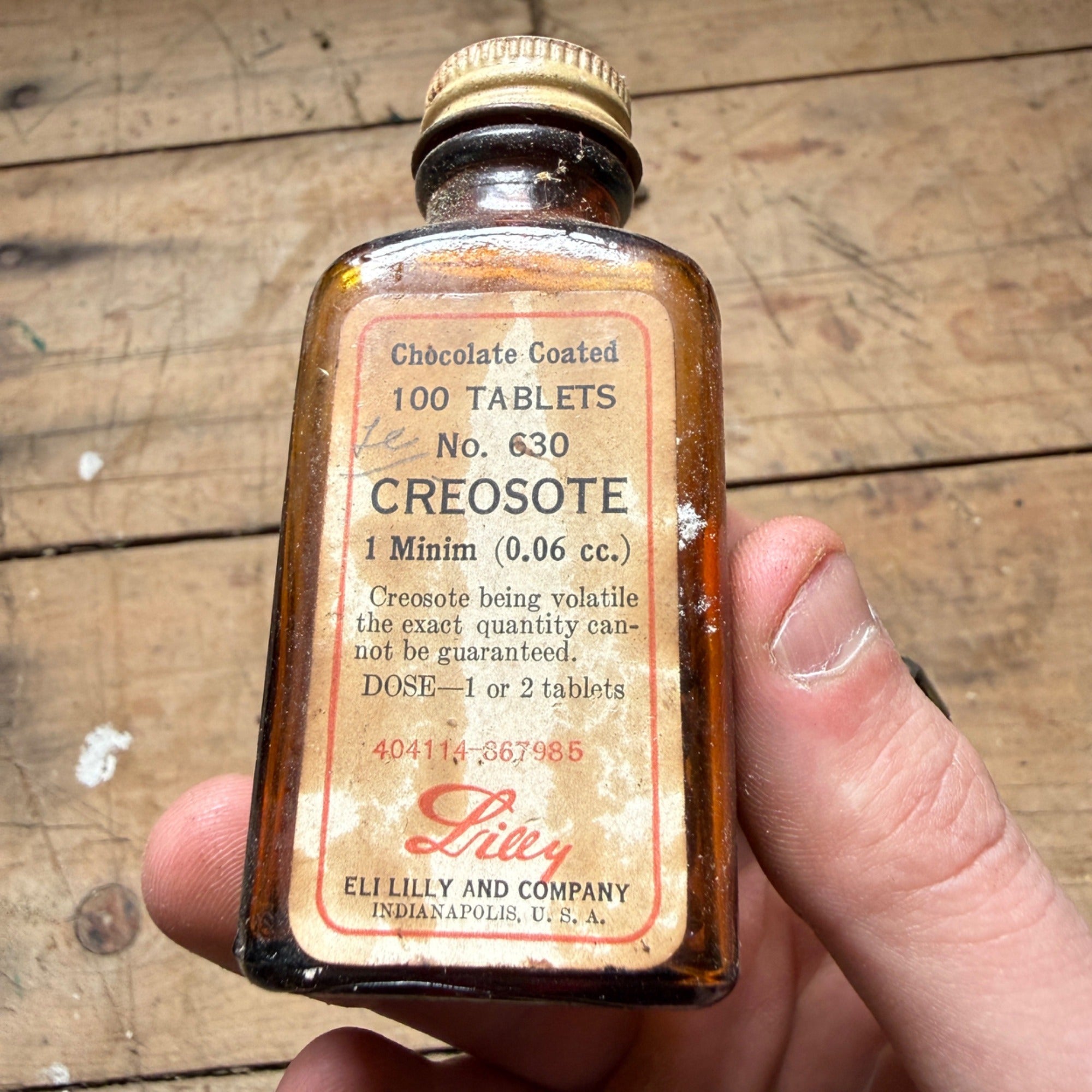 Antique Eli Lilly Creosote Tablets Drug Store Pharmacy Bottle Indianapolis