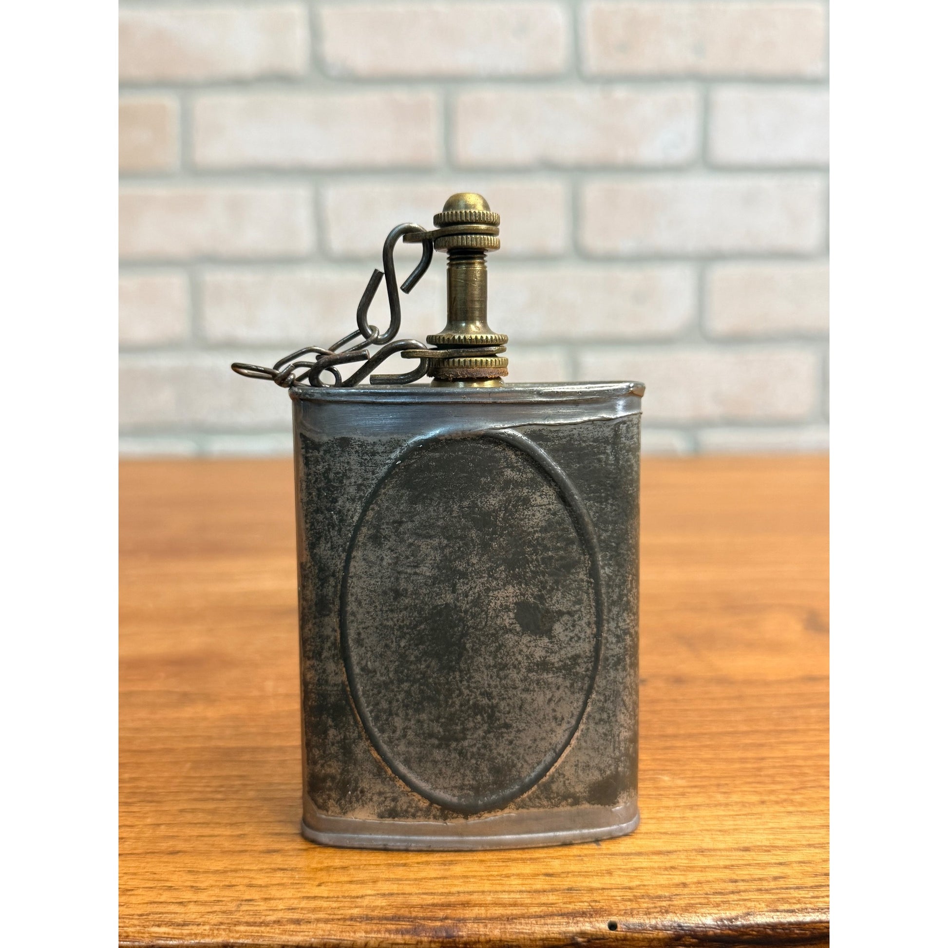 Vintage WWI Flask Type Gun Oiler Oil Can Hand Oiler w/ Brass Threaded Top