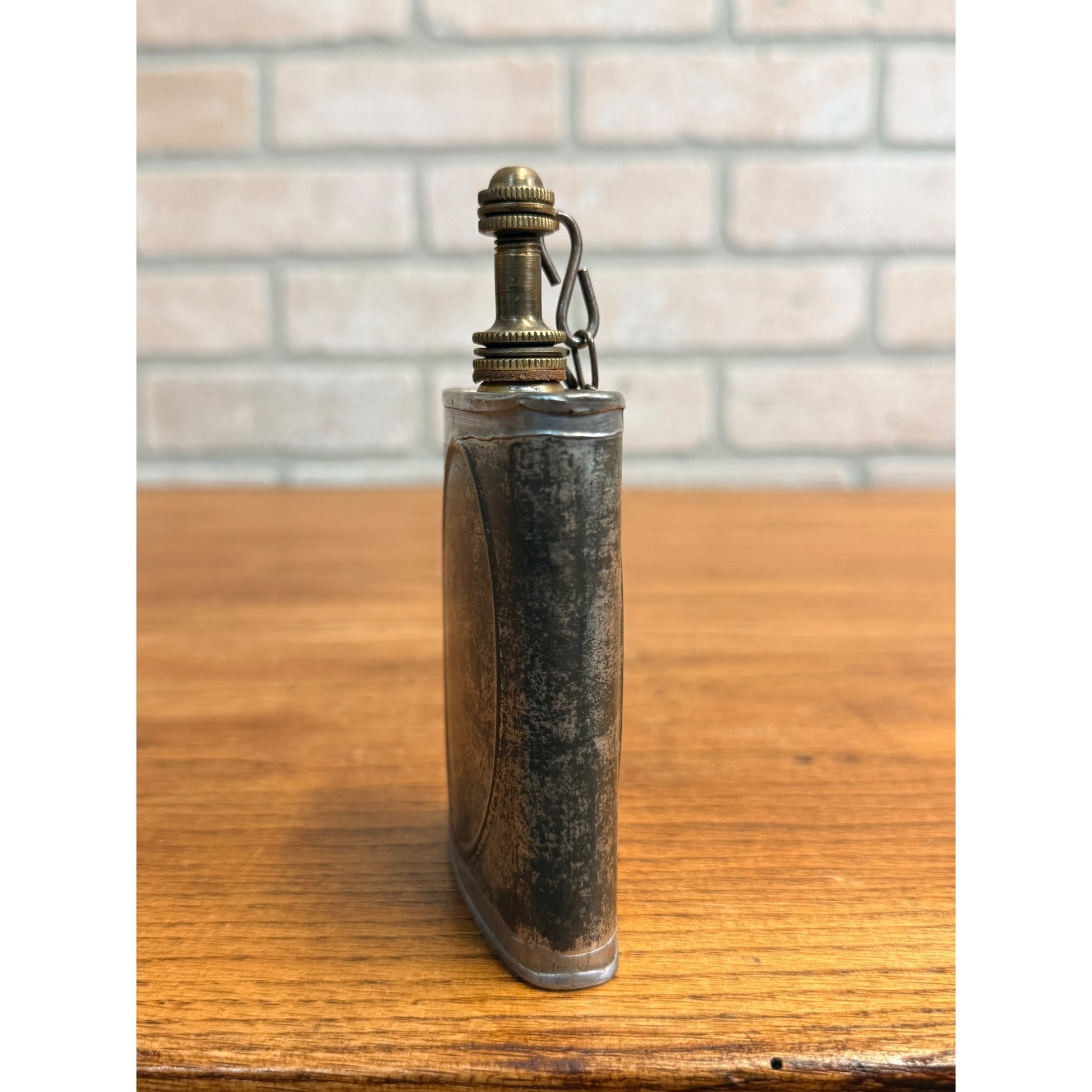 Vintage WWI Flask Type Gun Oiler Oil Can Hand Oiler w/ Brass Threaded Top