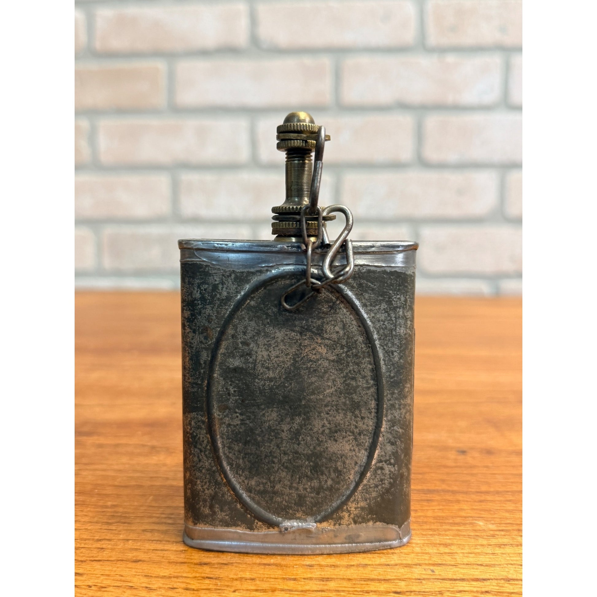 Vintage WWI Flask Type Gun Oiler Oil Can Hand Oiler w/ Brass Threaded Top
