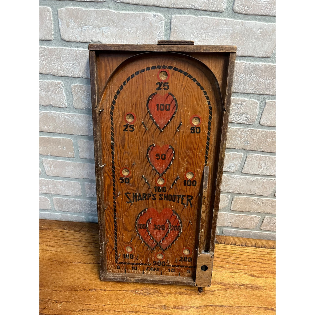 Vintage 1920s Sharp's Shooter Marble Pinball Table Top Game Wooden