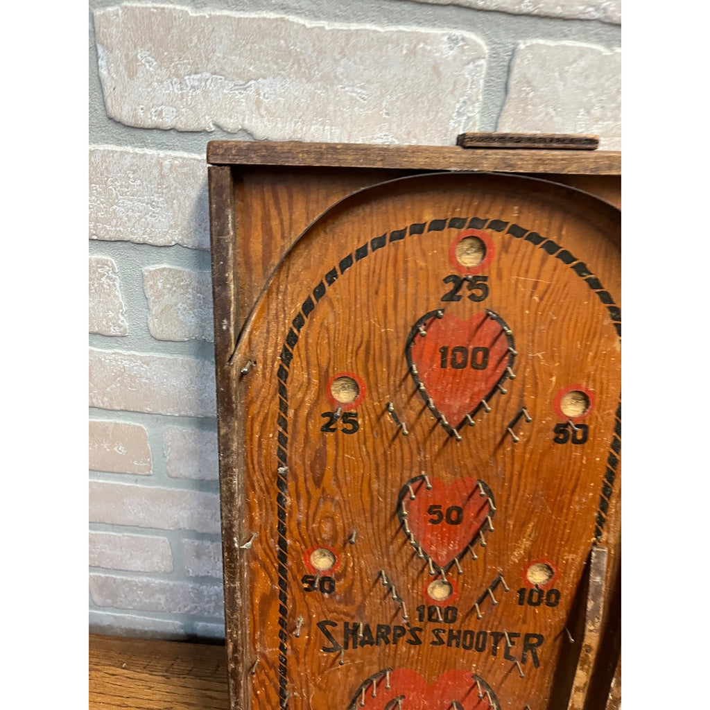 Vintage 1920s Sharp's Shooter Marble Pinball Table Top Game Wooden