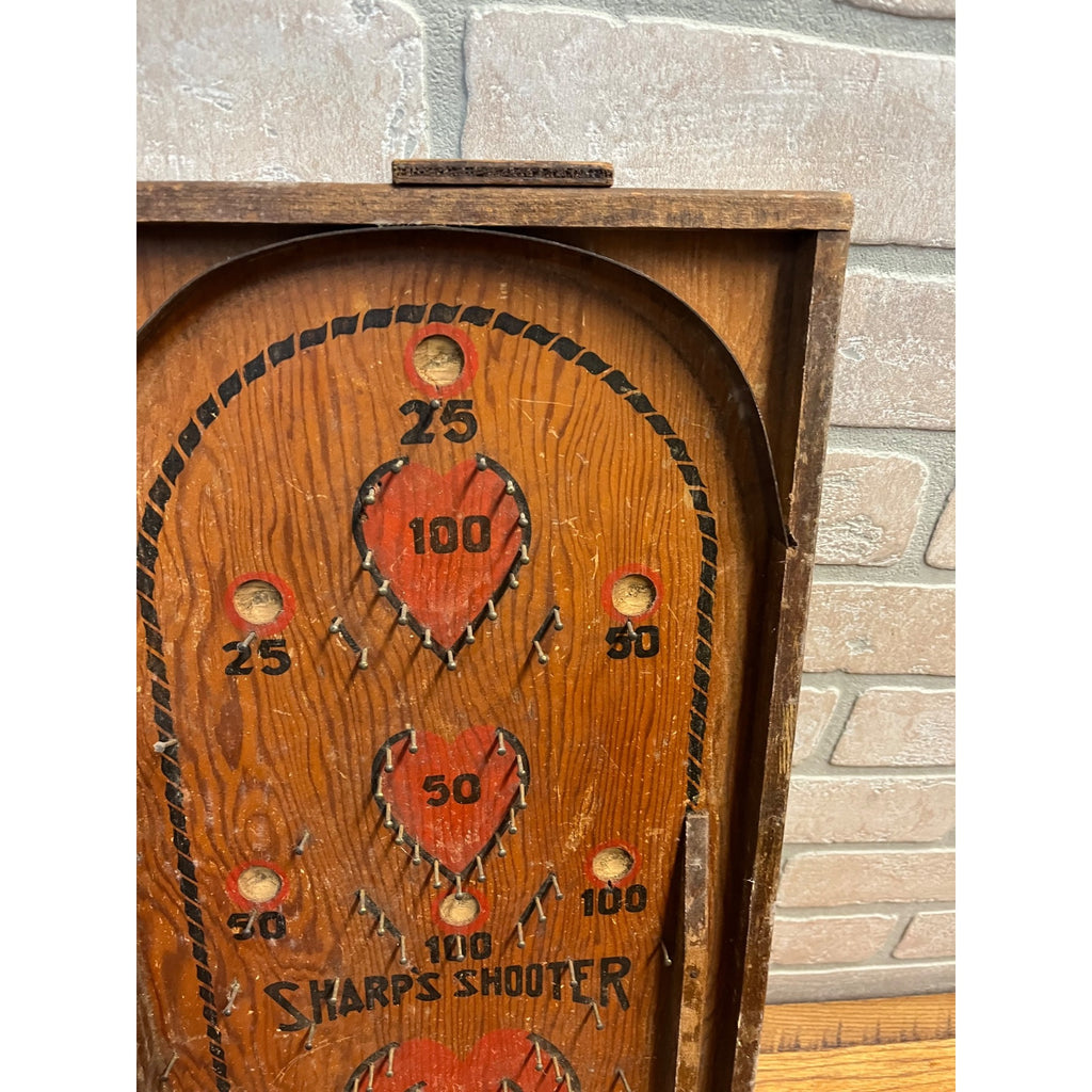 Vintage 1920s Sharp's Shooter Marble Pinball Table Top Game Wooden