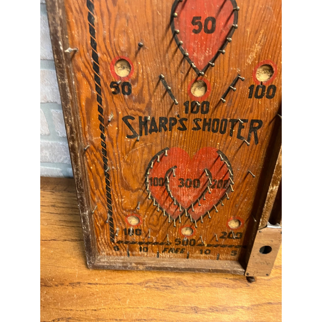 Vintage 1920s Sharp's Shooter Marble Pinball Table Top Game Wooden