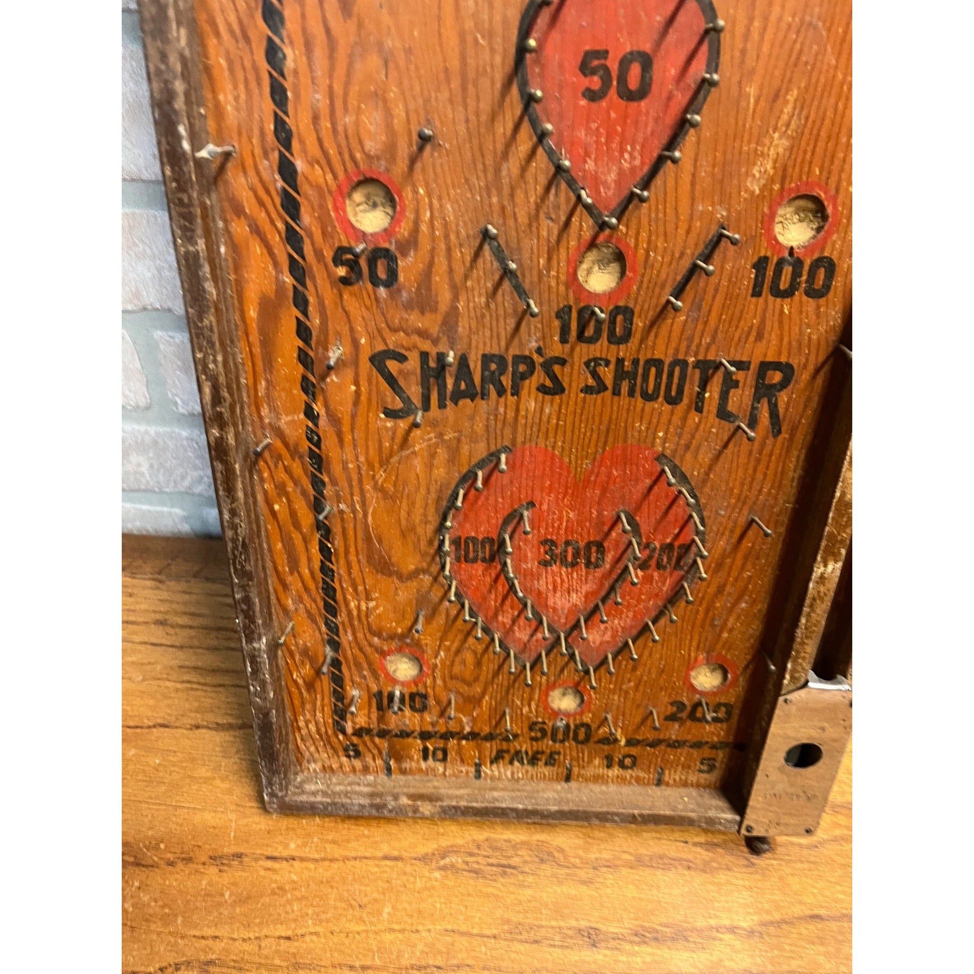 Vintage 1920s Sharp's Shooter Marble Pinball Table Top Game Wooden