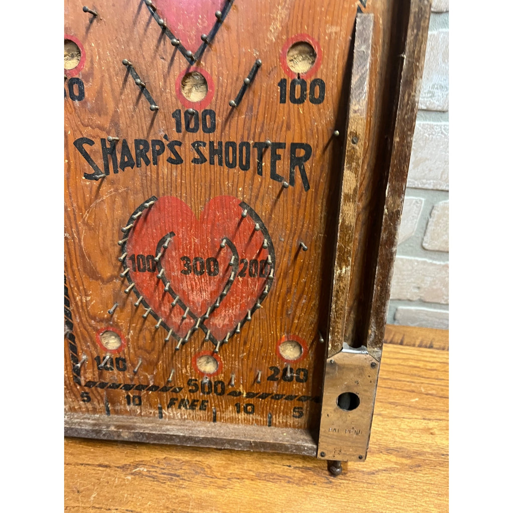 Vintage 1920s Sharp's Shooter Marble Pinball Table Top Game Wooden