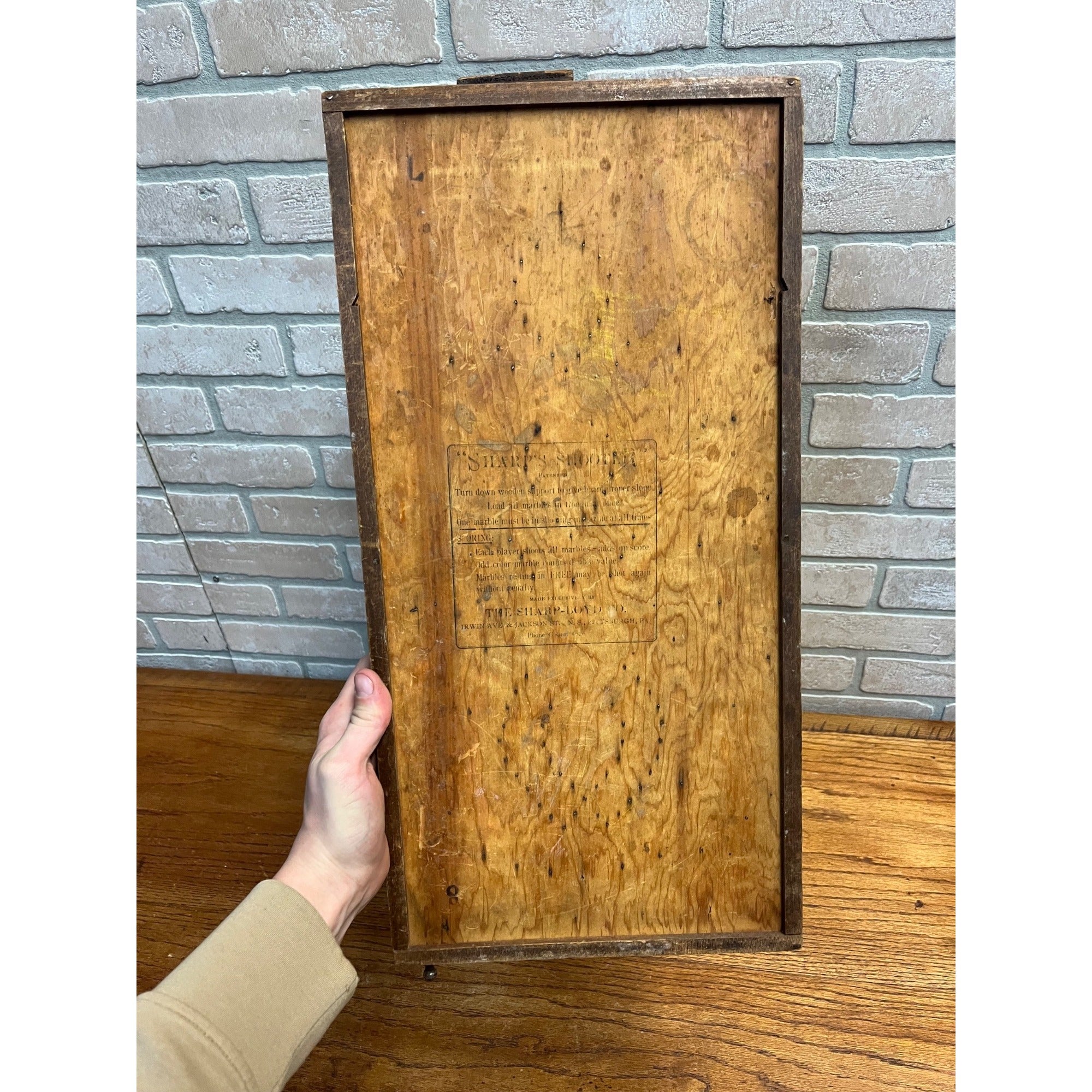 Vintage 1920s Sharp's Shooter Marble Pinball Table Top Game Wooden