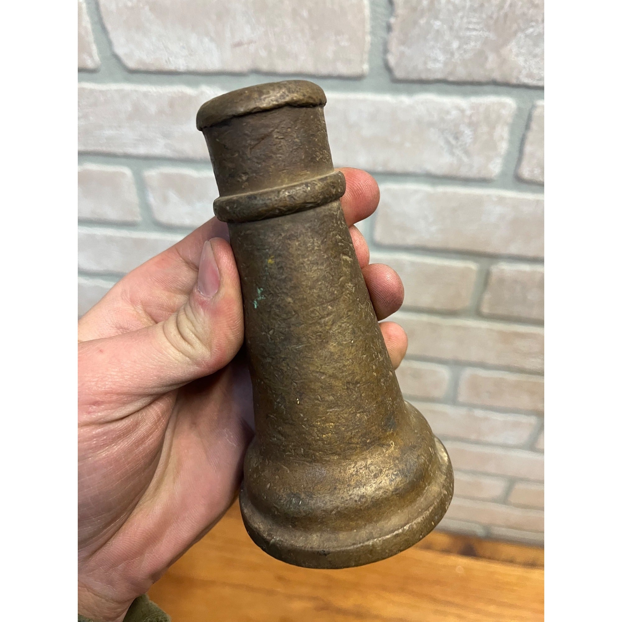 Antique Early 19th c. Solid Brass Short Hose Nozzle 5" Firefighter Garden Hose