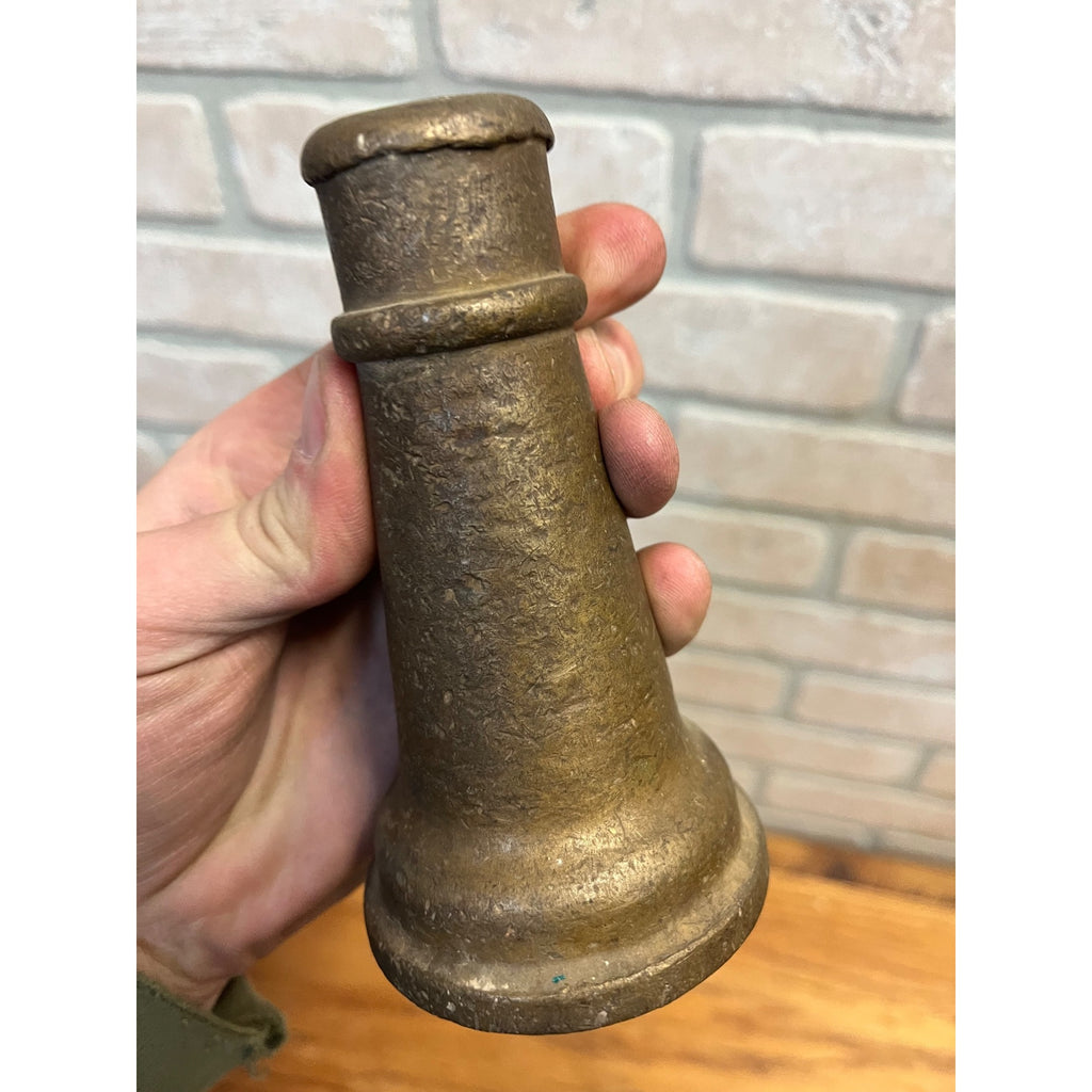 Antique Early 19th c. Solid Brass Short Hose Nozzle 5" Firefighter Garden Hose