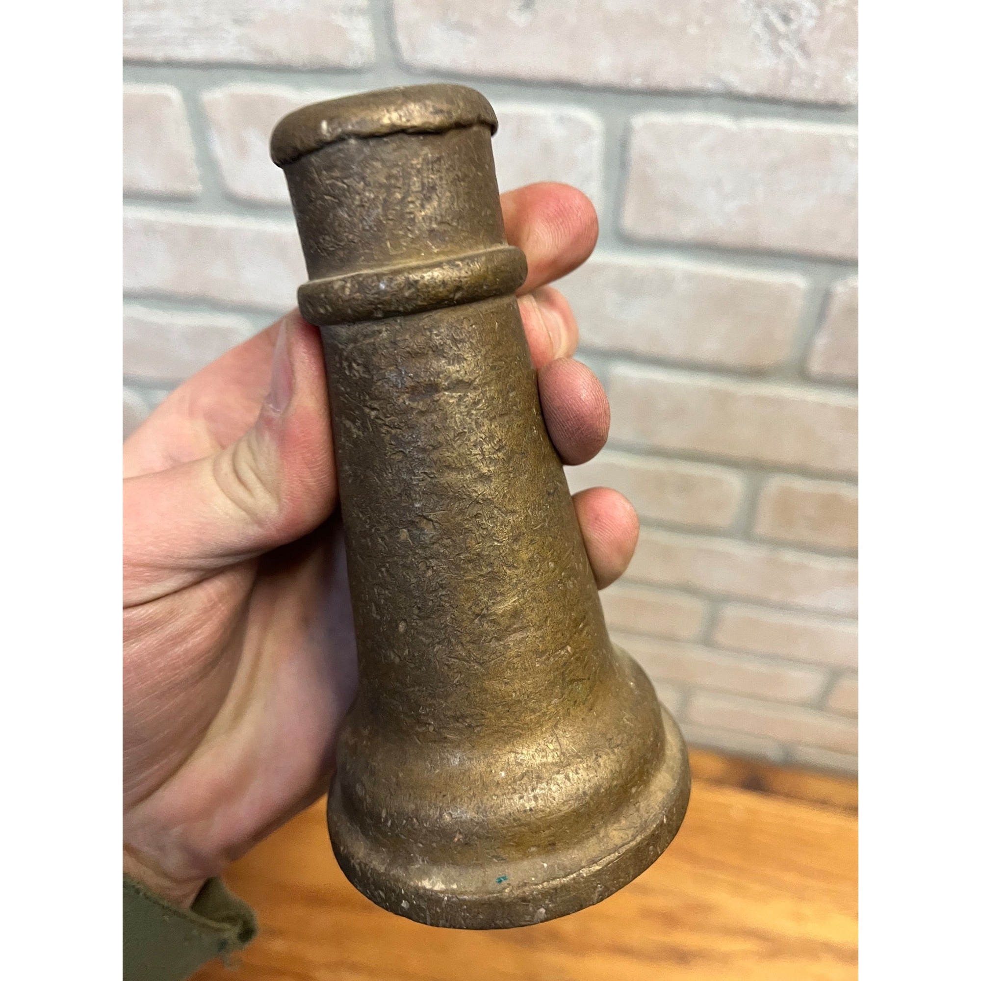 Antique Early 19th c. Solid Brass Short Hose Nozzle 5" Firefighter Garden Hose