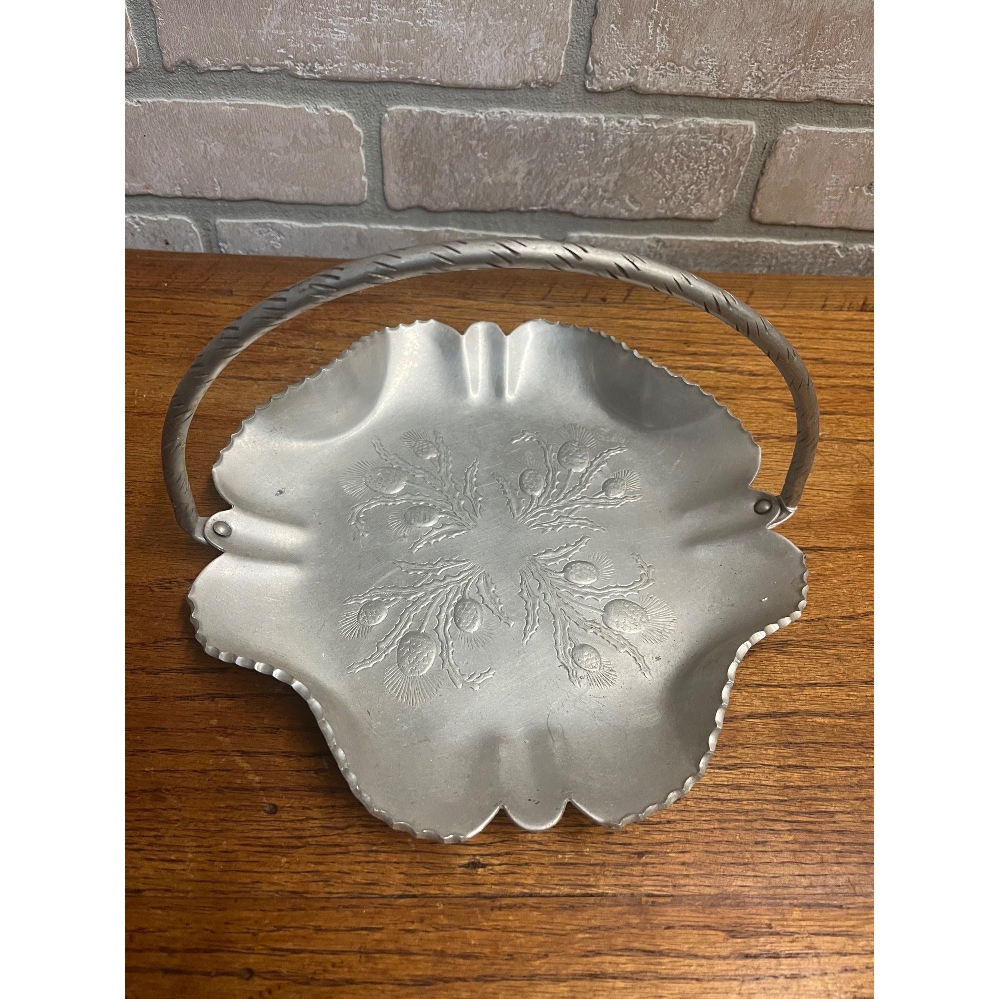 Vintage Mid Century Dresser Tray Kitchen Aluminum Flower Hammered Tray