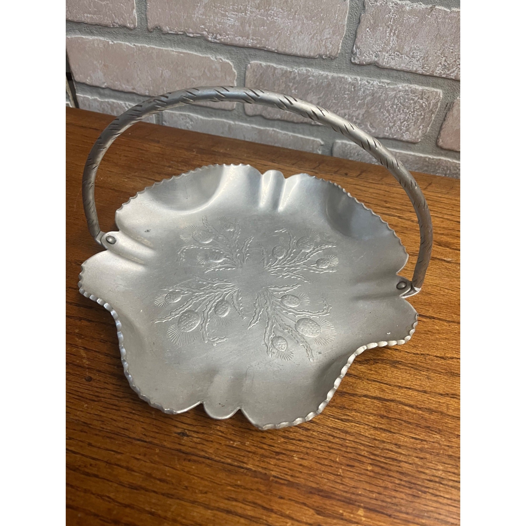 Vintage Mid Century Dresser Tray Kitchen Aluminum Flower Hammered Tray