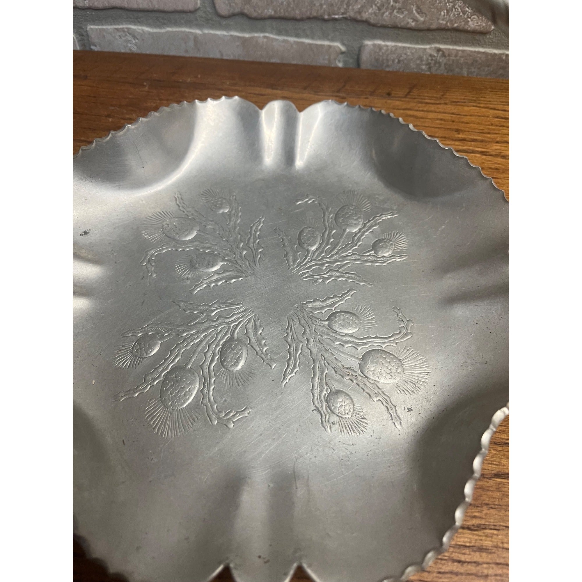 Vintage Mid Century Dresser Tray Kitchen Aluminum Flower Hammered Tray