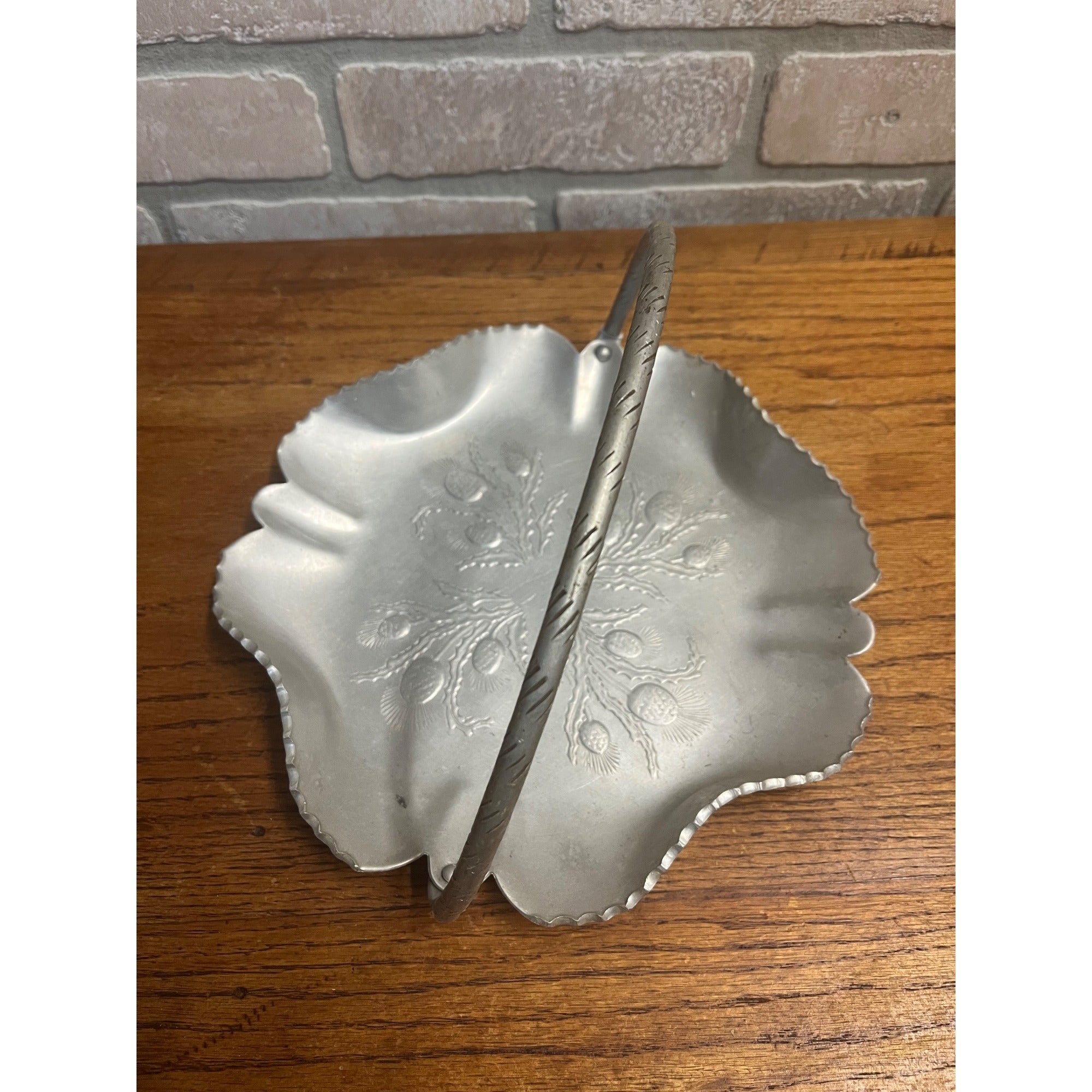 Vintage Mid Century Dresser Tray Kitchen Aluminum Flower Hammered Tray