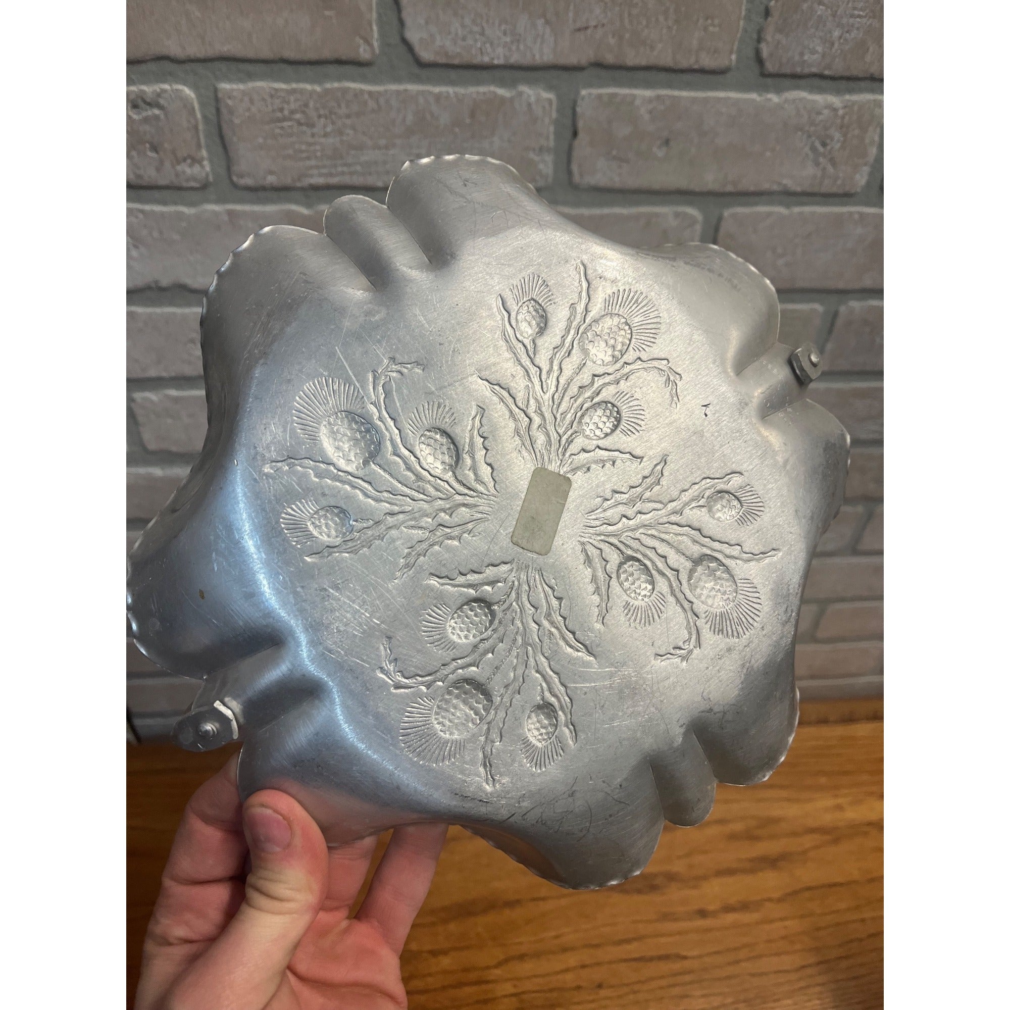 Vintage Mid Century Dresser Tray Kitchen Aluminum Flower Hammered Tray