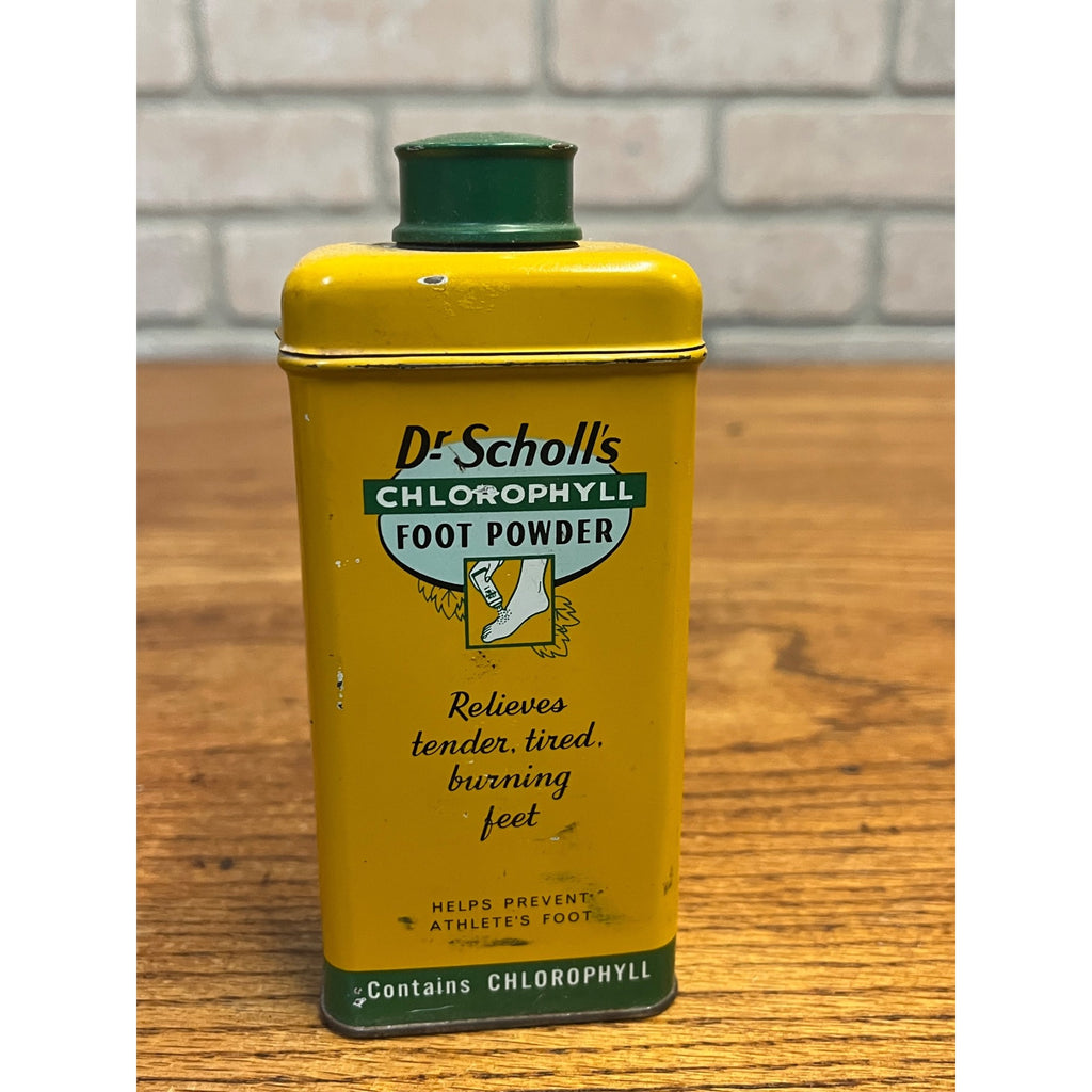 Vintage Dr Scholl's Chlorophyll Foot Powder Tin Advertising Shaker Can Empty