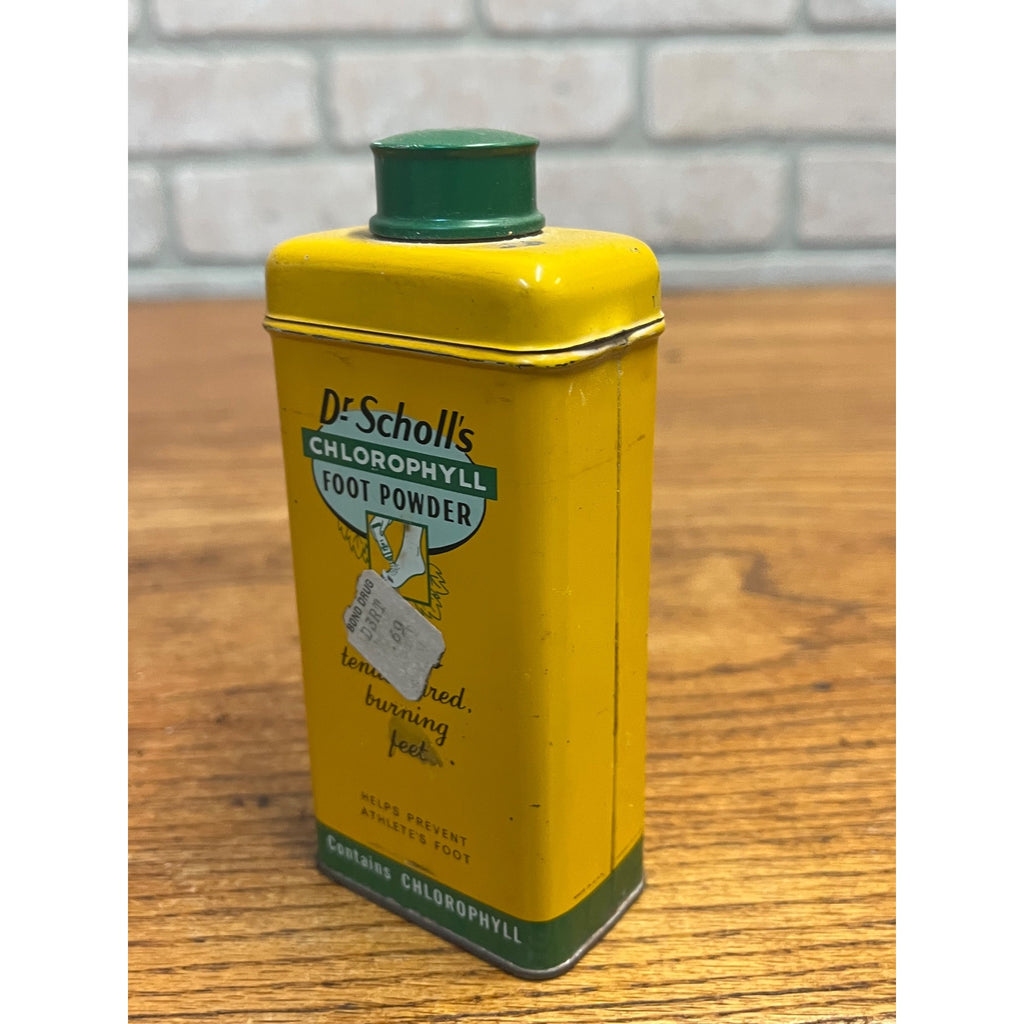 Vintage Dr Scholl's Chlorophyll Foot Powder Tin Advertising Shaker Can Empty