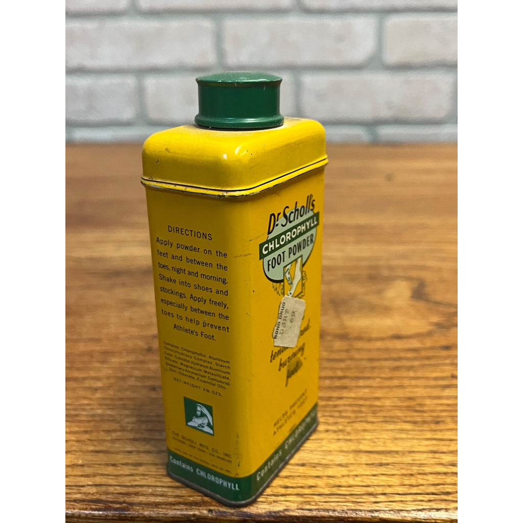 Vintage Dr Scholl's Chlorophyll Foot Powder Tin Advertising Shaker Can Empty