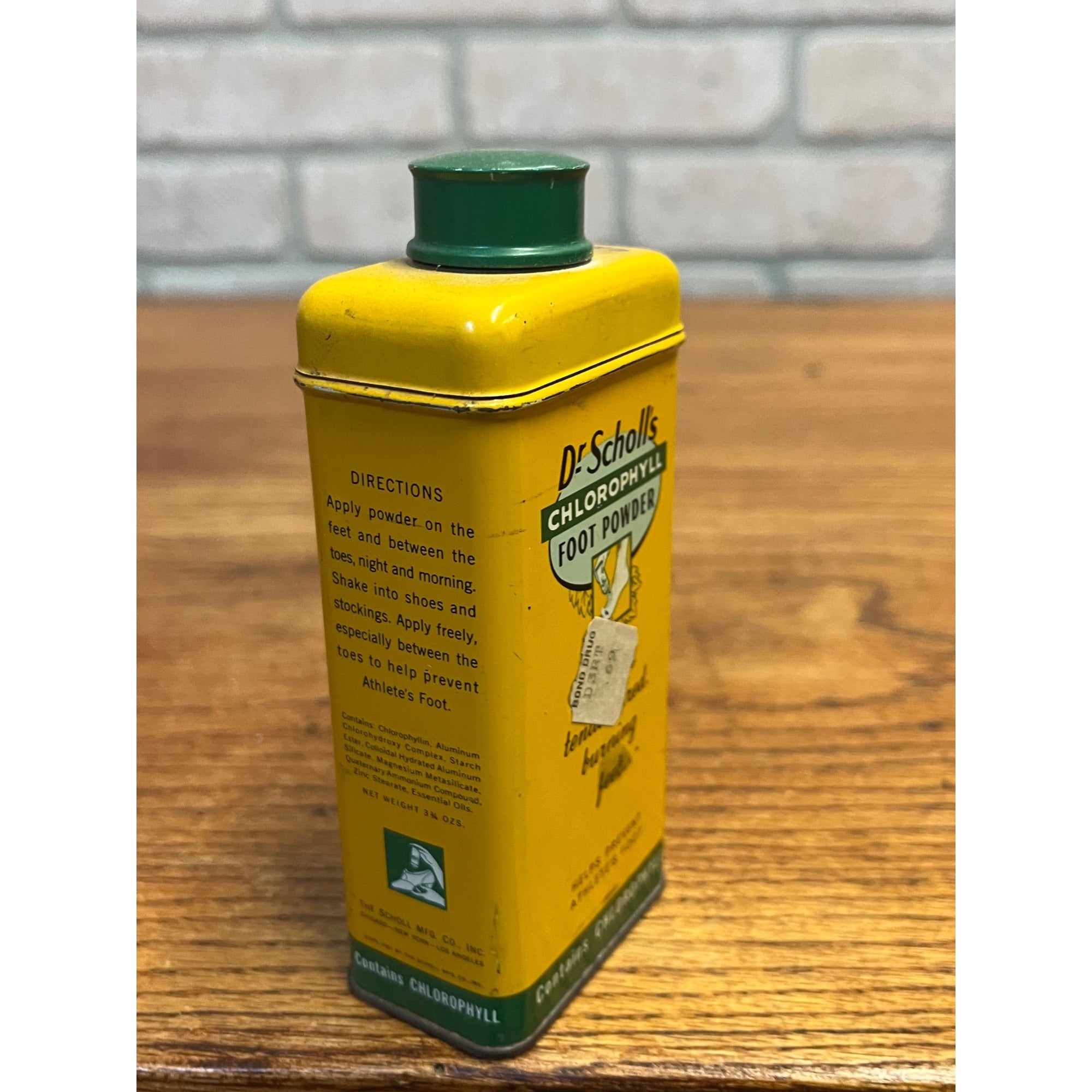 Vintage Dr Scholl's Chlorophyll Foot Powder Tin Advertising Shaker Can Empty