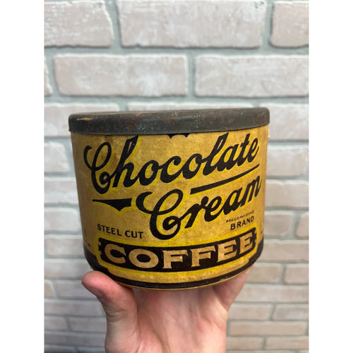 Vintage Chocolate Cream Coffee Western Grocer Advertising 1 Lb Tin Can WWII Era