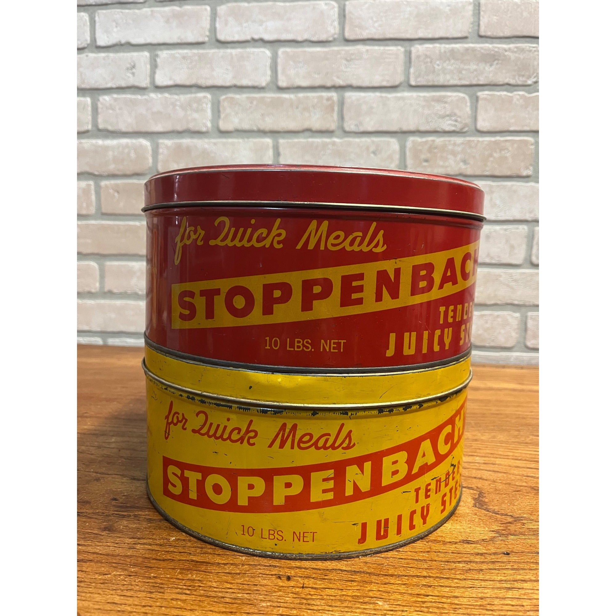 Vintage Stoppenbach’s Juicy Steaks Advertising Tins Lot (2) Jefferson Wisconsin