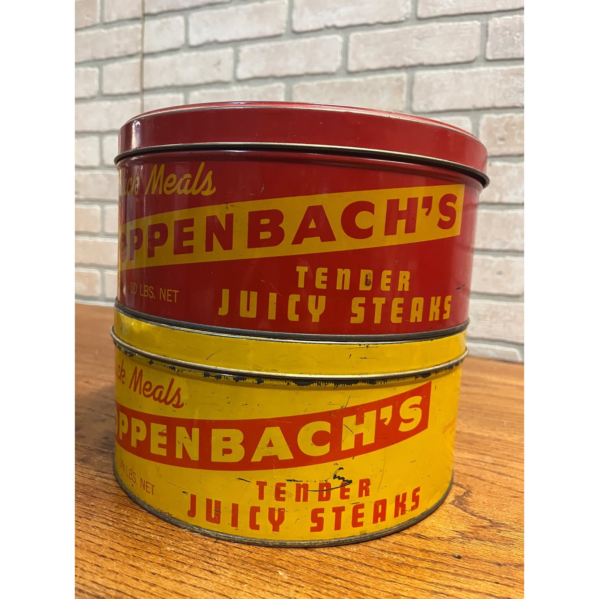 Vintage Stoppenbach’s Juicy Steaks Advertising Tins Lot (2) Jefferson Wisconsin