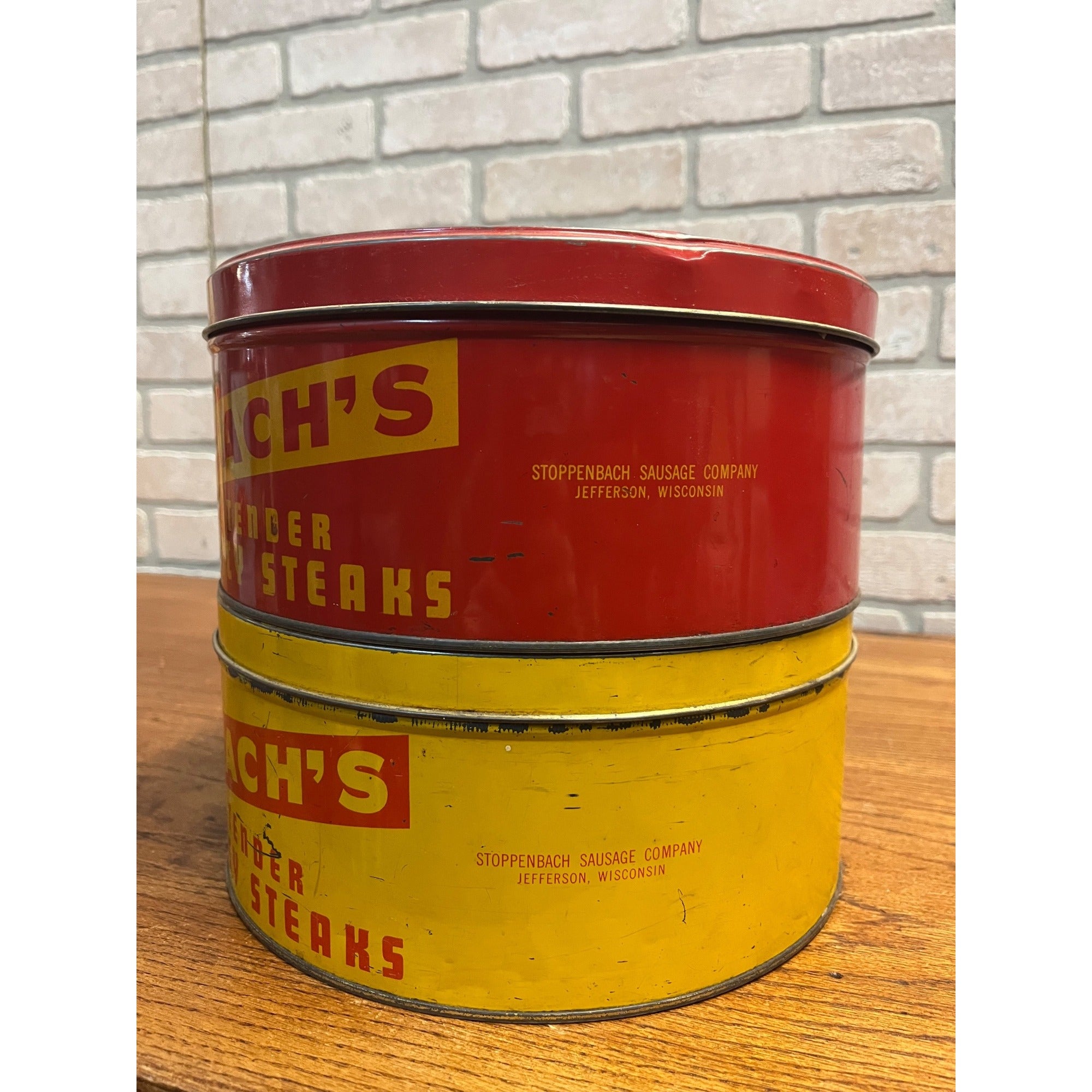Vintage Stoppenbach’s Juicy Steaks Advertising Tins Lot (2) Jefferson Wisconsin