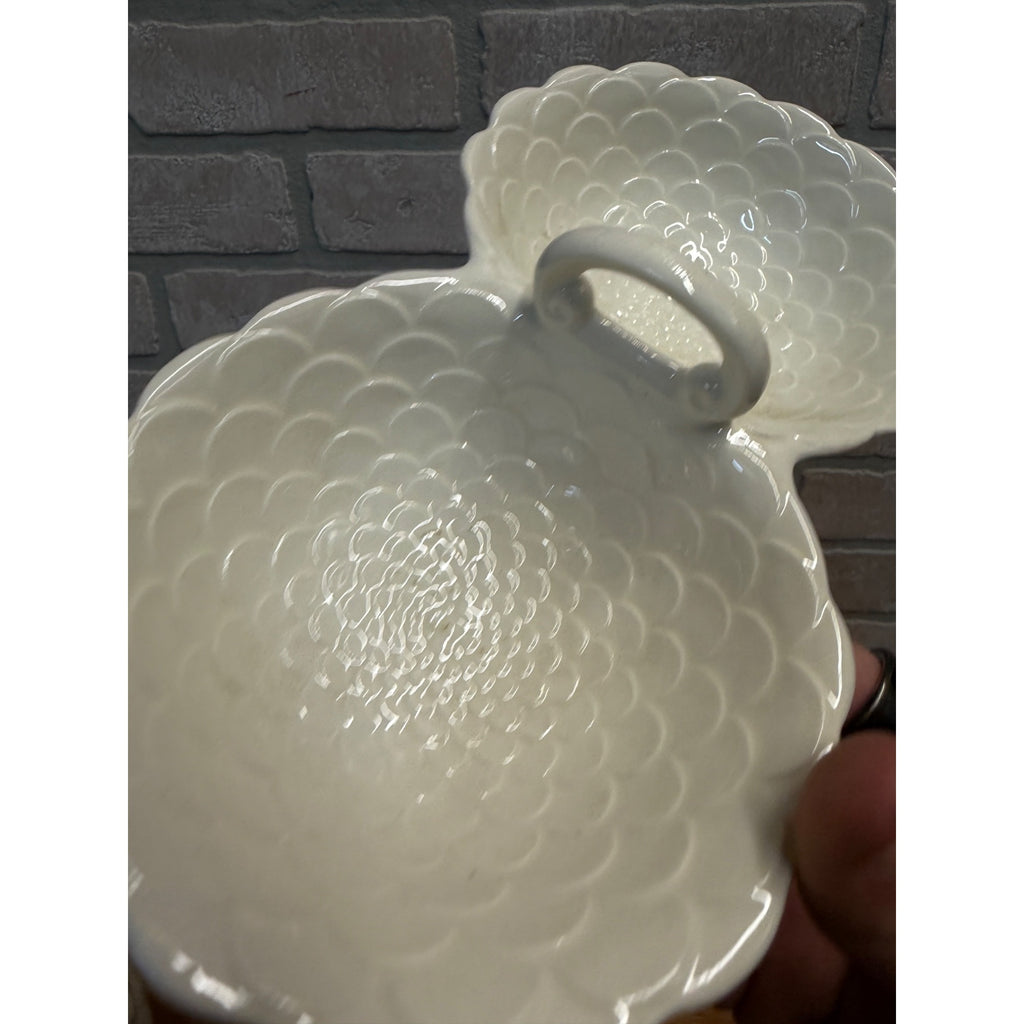 Berkeley Ceramic Double Serving Dish White Scalloped Petal Pattern Vintage 1960s