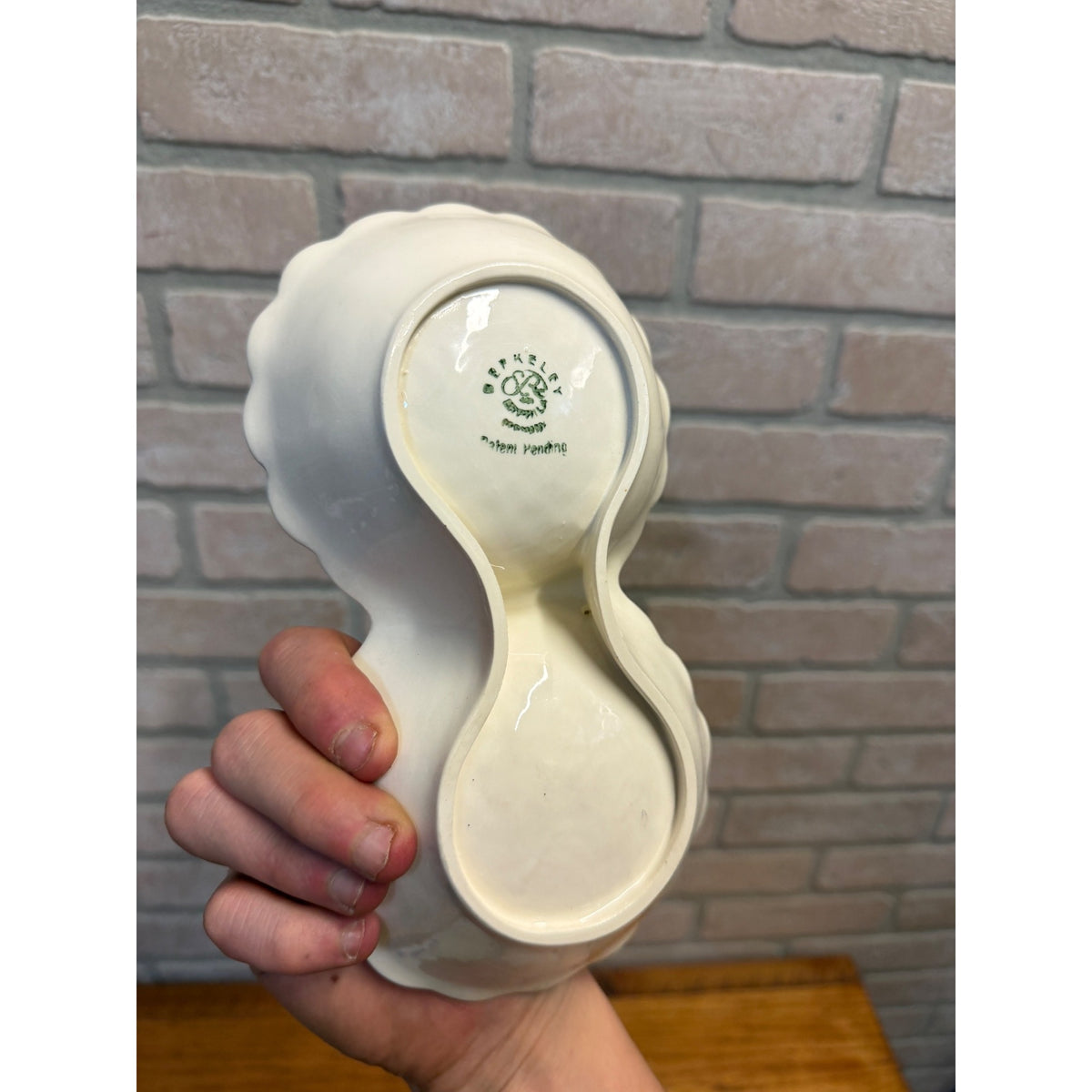 Berkeley Ceramic Double Serving Dish White Scalloped Petal Pattern Vintage 1960s