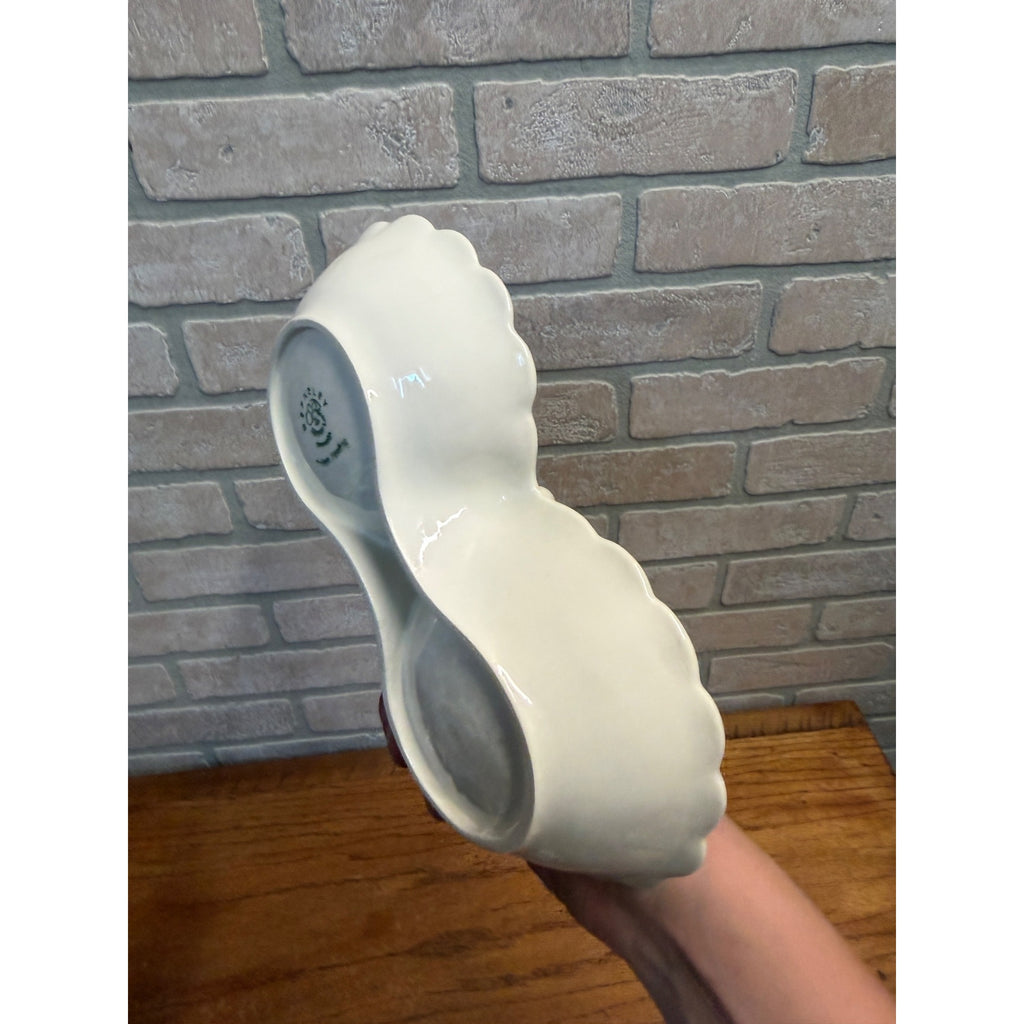 Berkeley Ceramic Double Serving Dish White Scalloped Petal Pattern Vintage 1960s