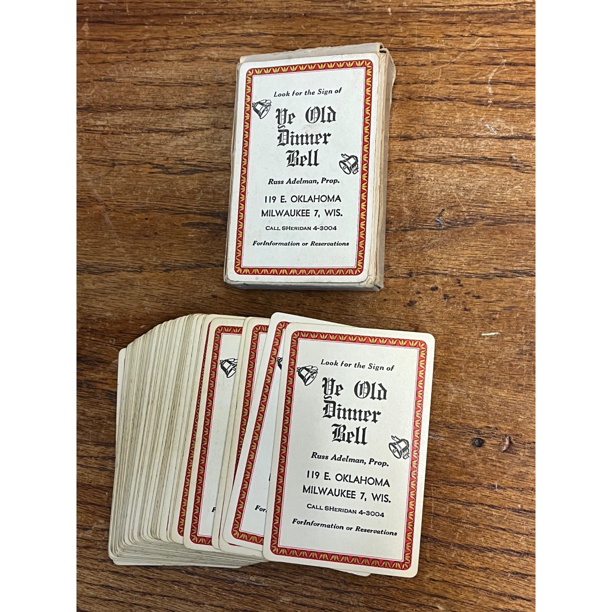 Vintage 1950s Ye Old Dinner Bell Playing Cards Used Deck Milwaukee Wisconsin