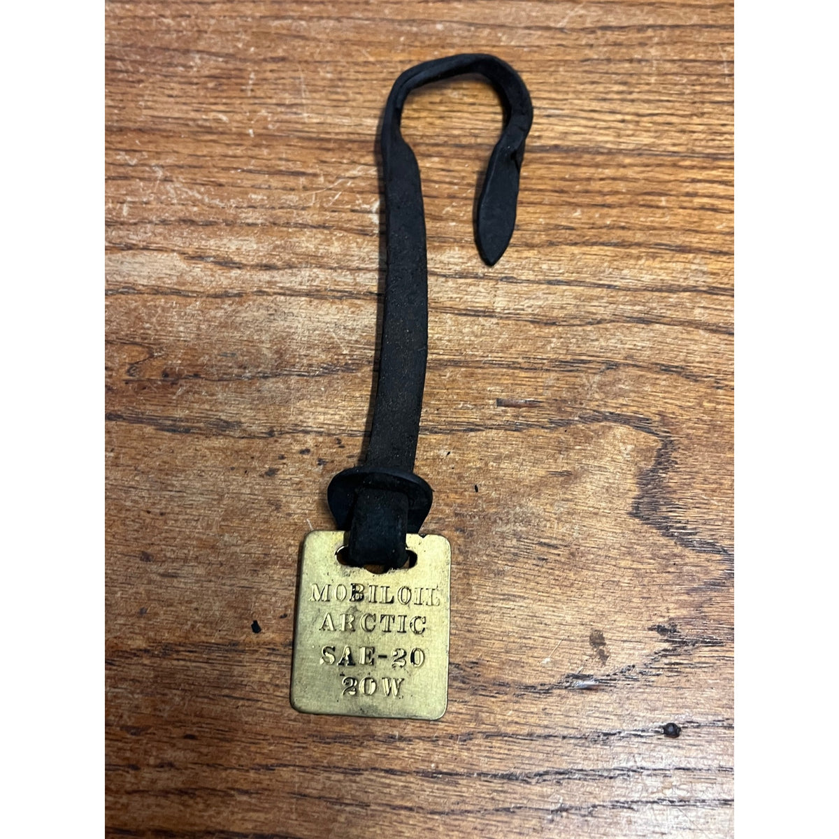 Vintage Mobiloil Arctic Brass Tag Bulk Oil Sign 1920s Leather Strap Mobil
