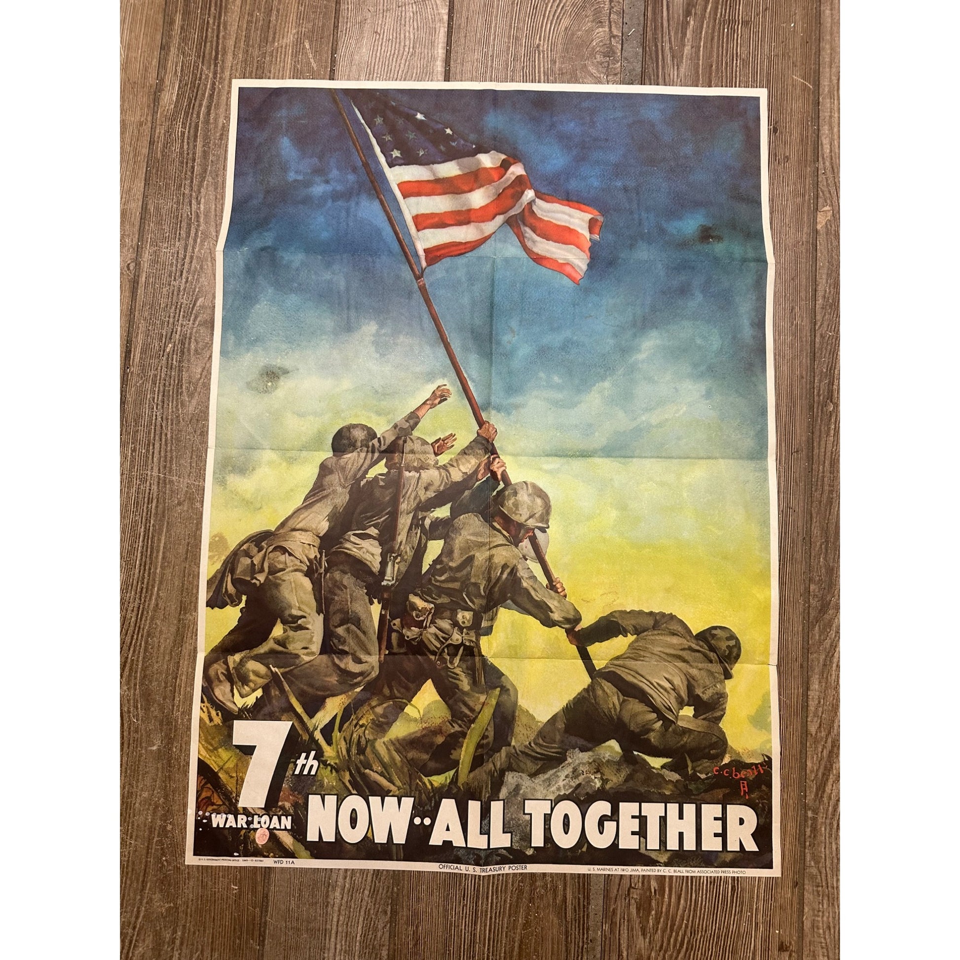 Original World War II Poster - 7th War Loan Iwo Jima US Army WWII