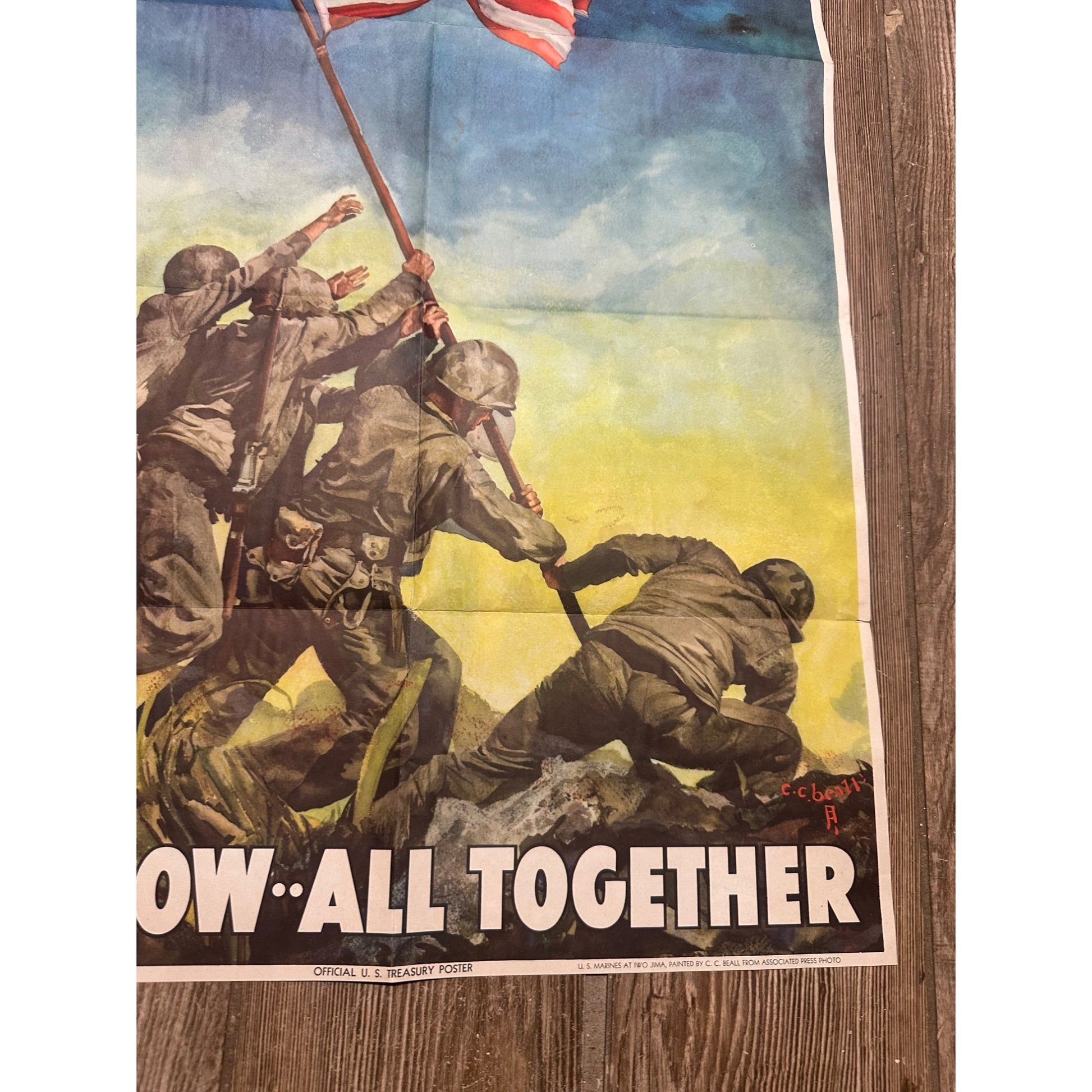 Original World War II Poster - 7th War Loan Iwo Jima US Army WWII