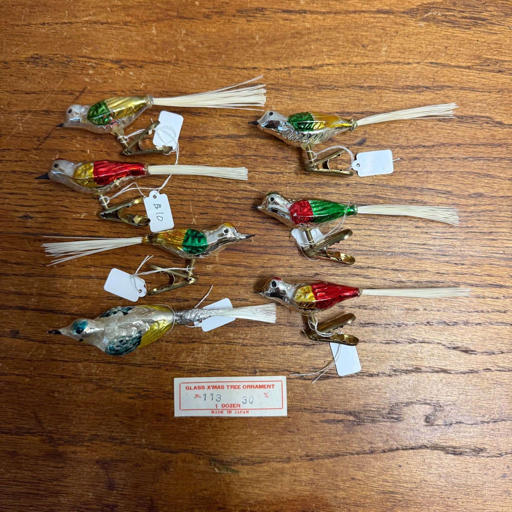 Vintage Christmas Tree Clip on Birds Mercury Glass Japan Christmas Ornament  Lot