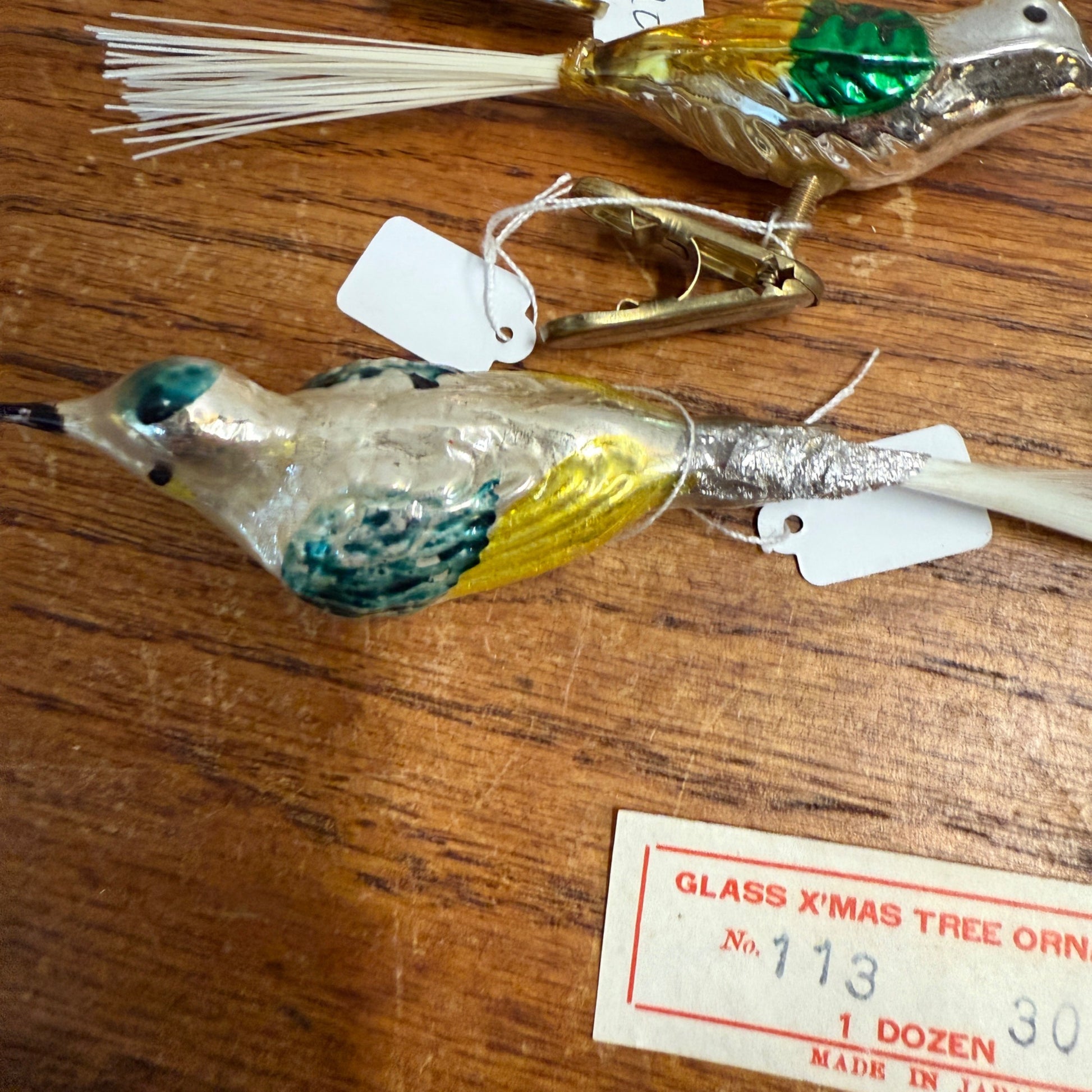 Vintage Christmas Tree Clip on Birds Mercury Glass Japan Christmas Ornament  Lot