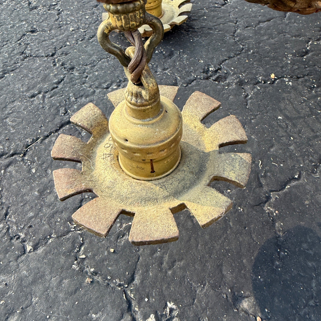 Art Nouveau Era 5-Point Light Fixture Ornate Gold Floral